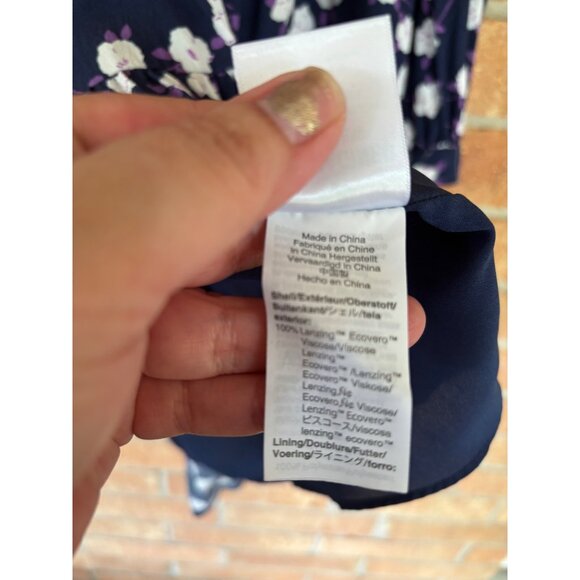 J. Crew Navy Blue Floral Print Long Sleeve Tiered Mini Dress - Picture 10 of 16